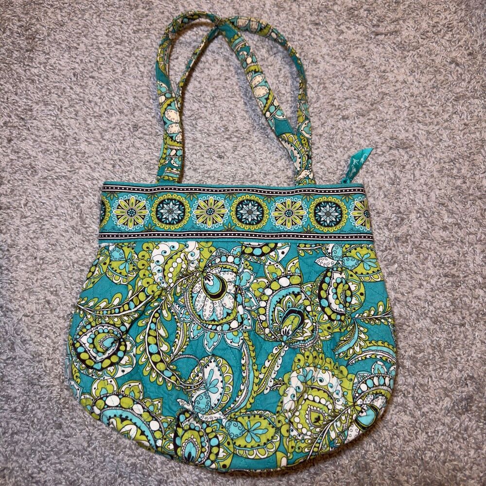 Vera Bradley Handbag Green Morgan Paisley Satchel Purse Bohemian Zipper Pockets